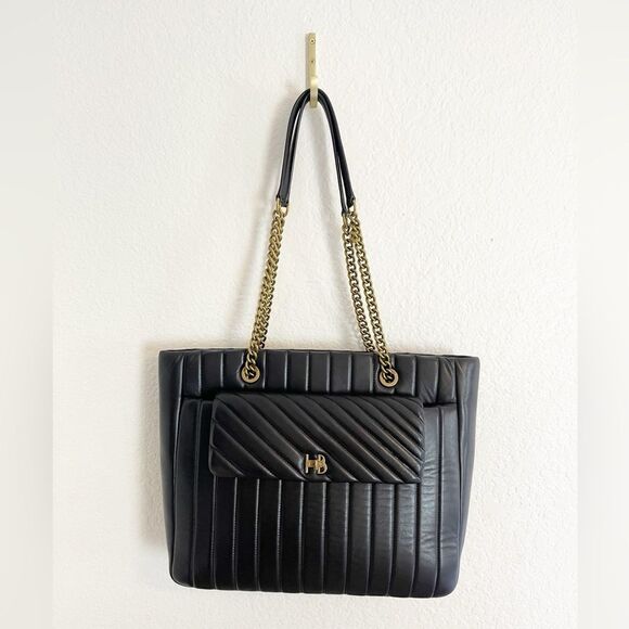 Henri Bendel Black Quilted Laptop Bag with chain handles - Picture 2 of 16